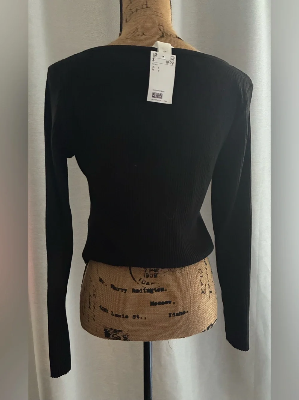 H&M Black Ribbed Long Sleeve Square Neck Top
